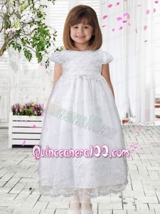 Sweet A-Line Scoop Appliques Flower Girl Dress with Short Sleeves