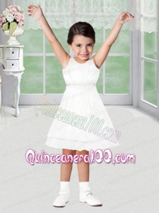 Sweet A-Line Scoop Mini-length Flower Girl Dress in White