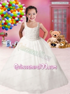 White Ball Gown Straps Flower Girl Dress with Appliques in White for 2014