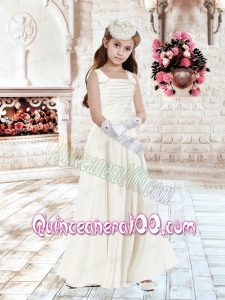 2014 Beautiful Column Square Champagne Flower Girl Dresses with Ruching