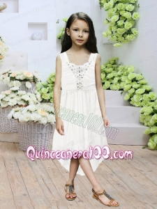2014 Empire High-low Elegant Flower Girl Dress with Beading