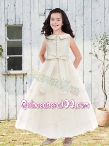Champagne Scoop Ankle-length Flower Girl Dress with Zipper-up