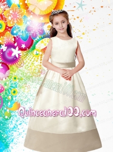Champagne Scoop Floor-length Flower Girl Dress with Bowknot