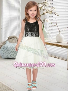 Exquisite A-Line Tea-length Black Lace Flower Girl Dress with Scoop