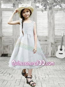 Gray Scoop Princess Tea-length Flower Girl Dresses