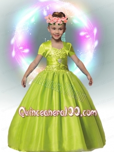 Green Ball Gown Straps 2014 Flower Girl Dress with Beading