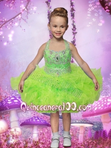 2014 Ball Gown Beading and Ruffles Halter Little Girl Dress in Spring Green