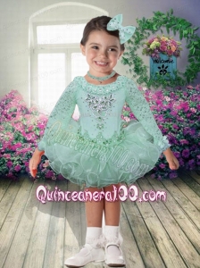 2014 Ball Gown Scoop Long Sleeves Little Girl Dress with Beading and Ruffles