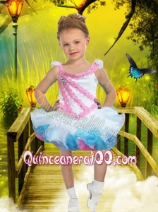 2014 Exquisite Scoop Multi-color Little Girl Dress with Beading and Ruffles