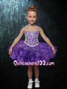 2014 Formal Straps Ball Gown Purple Little Girl Dress with Beading and Ruffles