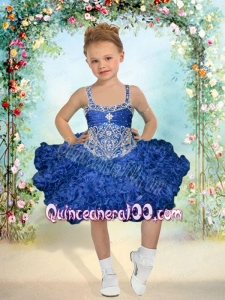 2014 Pretty Ball Gown Beading and Ruffles Knee-length Little Girl Dress with Straps