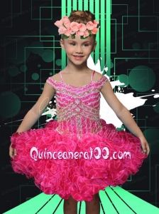2014 Pretty Hot Pink Ball Gown Little Girl Dress with Beading and Ruffles