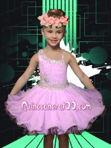 Asymmetrical Lilac 2014 Romantic Little Girl Dress with Beading and Ruffles