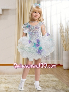Beautiful Ball Gown Asymmetrical Mini-length Beading White Little Girl Dress