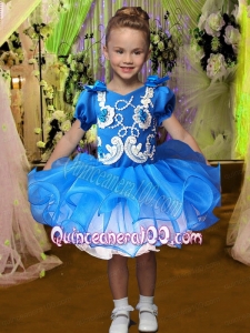 Beautiful Ball Gown Knee-length Royal Blue Little Girl Dress with Embroidery