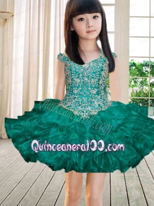 Beautiful Off the Shoulder Beading and Ruffles Turquoise Little Girl Dress for 2014
