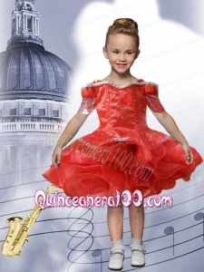 Cute Ball Gown Bateau Knee-length Beading Short Sleeveless Red Little Girl Dress