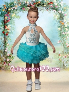 Cute High Neck Mini-length Short Beading Little Girl Dress For 2014