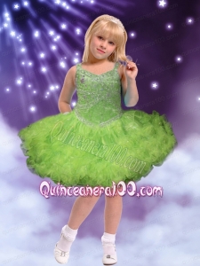 Fashionable Spring Green Straps Ball Gown Little Girl Dress with Beading and Ruffles