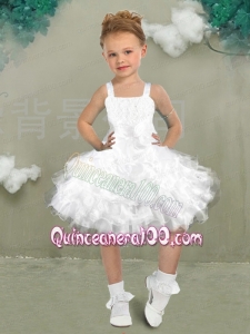 New Arrival Straps White Knee-length Bowknot Little Girl Dress