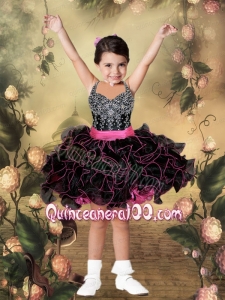 Popular Pink and Black Halter Sashes and Ruffles Little Girl Dress for 2014