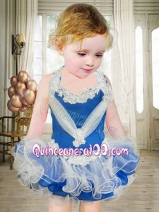 Pretty Halter Short Appliques and Beading Little Girl Dress with Halter