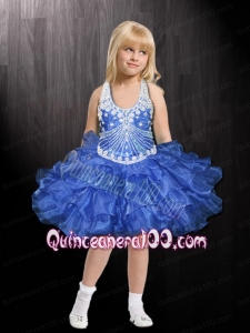 Royal Blue Halter Beading and Ruffles Ball Gown Mini-length Little Girl Dress for 2014