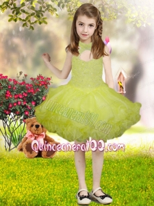 Beading and Ruffles Yellow Green Little Girl Dress with Halter