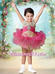 Cute Ball Gown Halter Mini-length Lace Beading Hot Pink Little Girl Dress