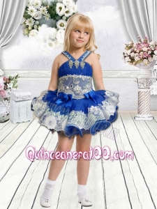 Elegant A-Line Straps Mini-length Lace Beading Bowknot Royal Blue Little Girl Dress