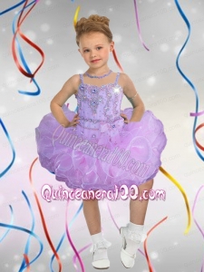 Elegant Ball Gown Spaghetti Straps Mini-length Beading Bowknot Lavender Little Girl Dress