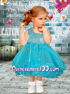 Fashionable A-Line Scoop Tea-length Appliques and Beading Little Girl Dress