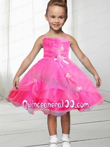 Fashionable A-Line Straps Knee-length Bowknot Hot Pink Flower Girl Dress