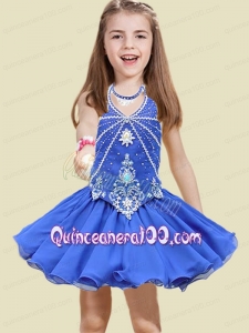 Fashionable Short Beading and Appliques Little Girl Dress with Halter