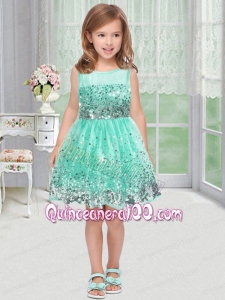 Popular A-Line Scoop Knee-length Paillette Green Little Girl Dress