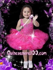 2014 Hot Pink Square Organza Knee-length Little Girl Dress