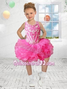 Ball Gown Halter Mini-length Bowknot Beading Hot Pink Little Girl Dress