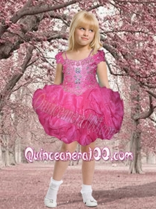 Ball Gown Hot Pink Off the Shoulder Mini-length Little Girl Dress