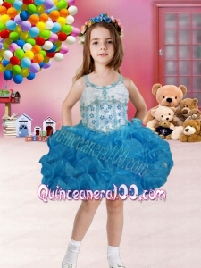 Ball Gown Straps Mini-length Blue Little Girl Dress with Bowknot