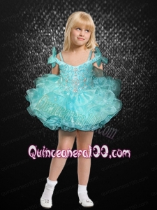 Beautiful Beading and Ruffles Off the Shoulder Little Girl Dress with Bowknot