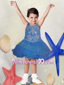 Beautiful Organza Scoop Mini-length Little Girl Dress with Zipper-up