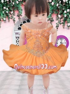 Cute A-Line Off the Shoulder Mini-length Beading Yellow Little Girl Dress