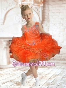 Cute Asymmetrical Beading and Ruffles 2014 Orange Little Girl Dress with Mini-length