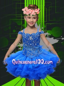 Elegant Ball Gown Spaghetti Straps Knee-length Beading Royal Blue Flower Girl Dress