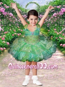 Green Ball Gown Halter Mini-length Little Girl Dress with Bowknot