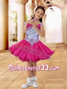 Hot Pink Off the Shoulder A-Line Little Girl Dress with Appliques and Beading