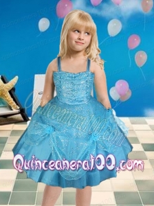 Pretty Ball Gown Straps Knee-length Little Girl Dress in Aque Blue