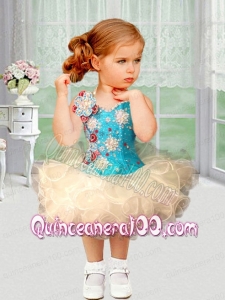 2014 Luxurious Short Knee-length Beading Little Girl Dress with V-neck