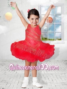 2014 Scoop Mini-length Beading Pretty Red Little Girl Dress