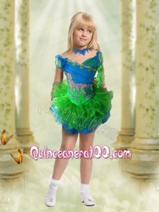 Beautiful Blue and Green Off the Shoulder Little Girl Dress with Appliques and Beading